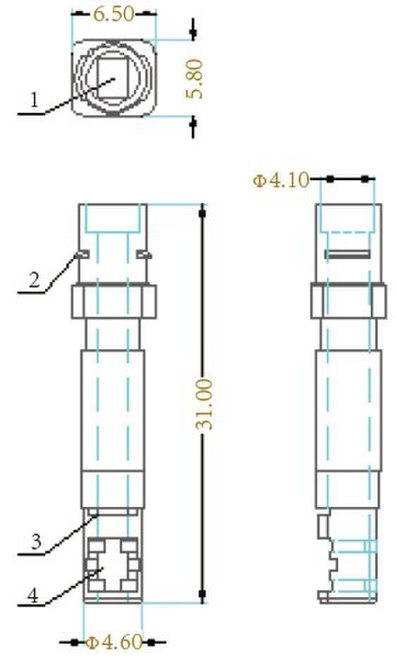 二、蝶形缆尾纤主体结构 蝶形缆尾纤由蝶形引入光缆和光纤活动连接器插头两部分组成。 蝶形光缆分室内、室(内)外两种,根据使用场景的不同选择恰当的缆型,本文中蝶形缆尾纤的结构设计不区分室内室外型。蝶形缆尾纤是一种新型结构的光纤活动连接器,改变了传统SC型散件的结构模式,采用尾端一体式设计,专门用于2.